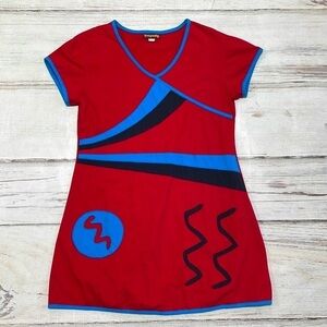 Dragonfly Dress Knee Length T-Shirt Red Black Blue Size Large